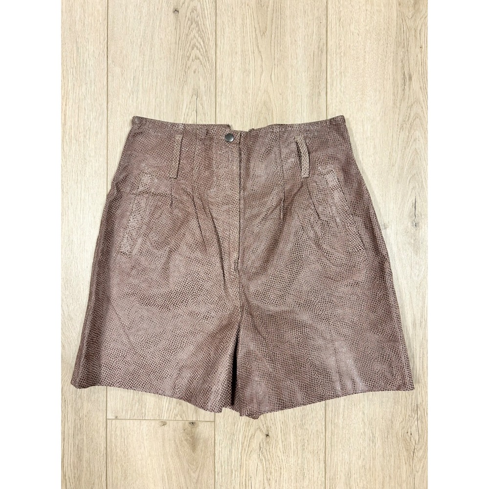 AENOC Women Mauve Brown Snakeskin Genuine Leather High Rise‎ Shorts medium 30"